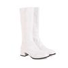 Lady Waterproof Zip Leather Long Boots Knee High Botas Winter Sqare Heels 4cm Square Toe Shoes Plus Size 33-48 Wide Fits White