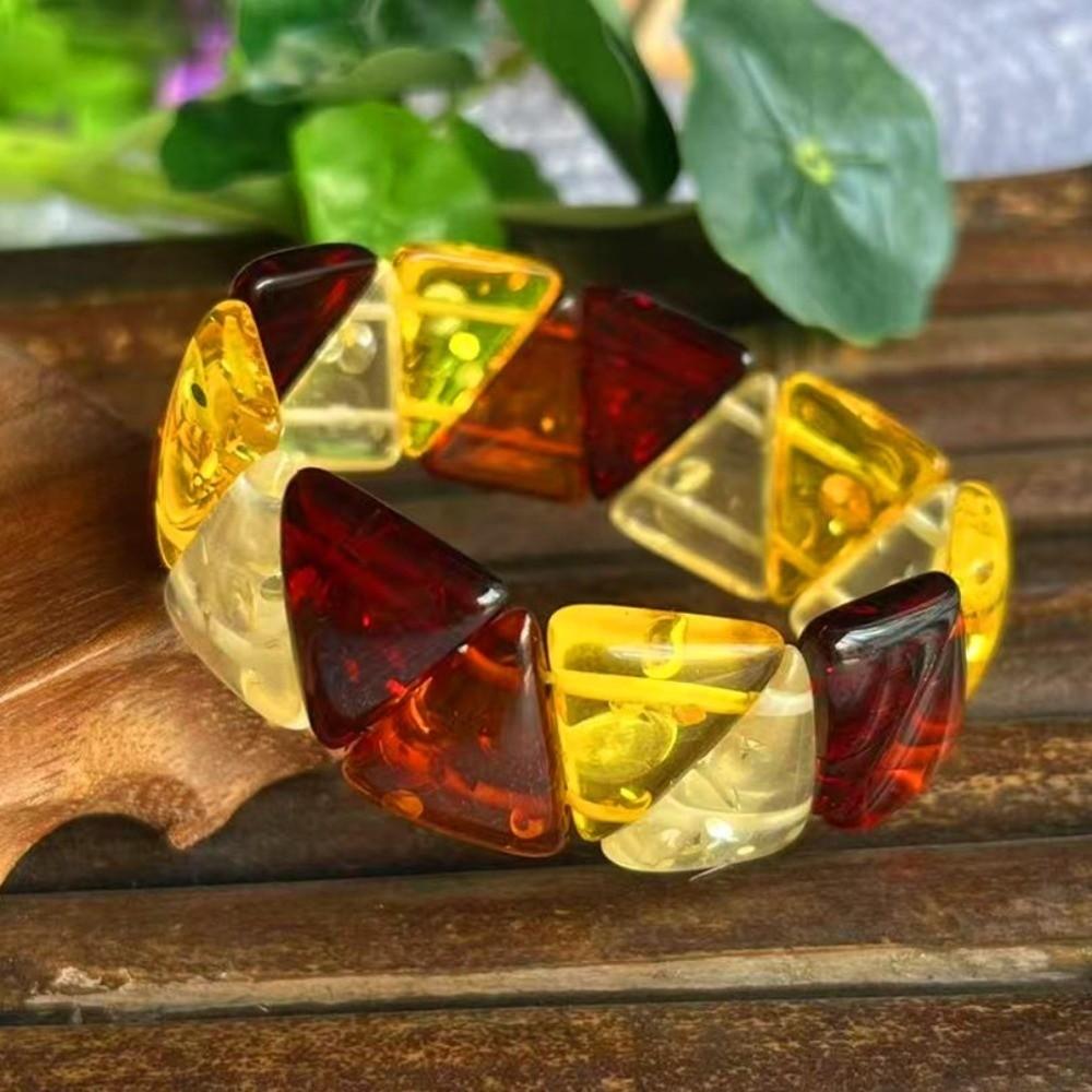 Square Beads Resin Bangle Handmade Gemstone Bracelet Retro Beaded Bracelet for Women