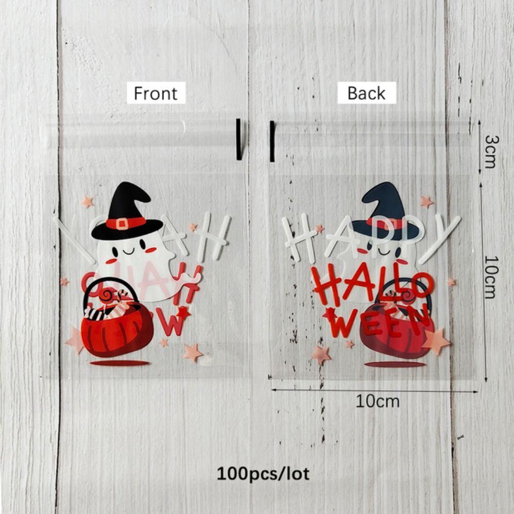 100PCS Pumpkin Halloween Plastic Candy Pouch Ghost Halloween Biscuit Gift Bag   Halloween