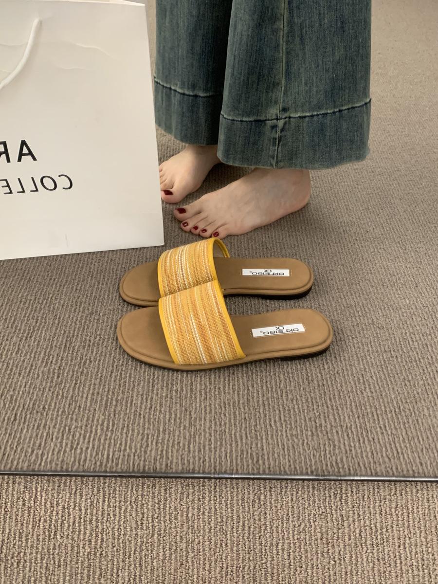 

Ethnic style woven word with flat bottom slippers women s summer wear 2025 new bohemian casual beach sandals 40 жовтий