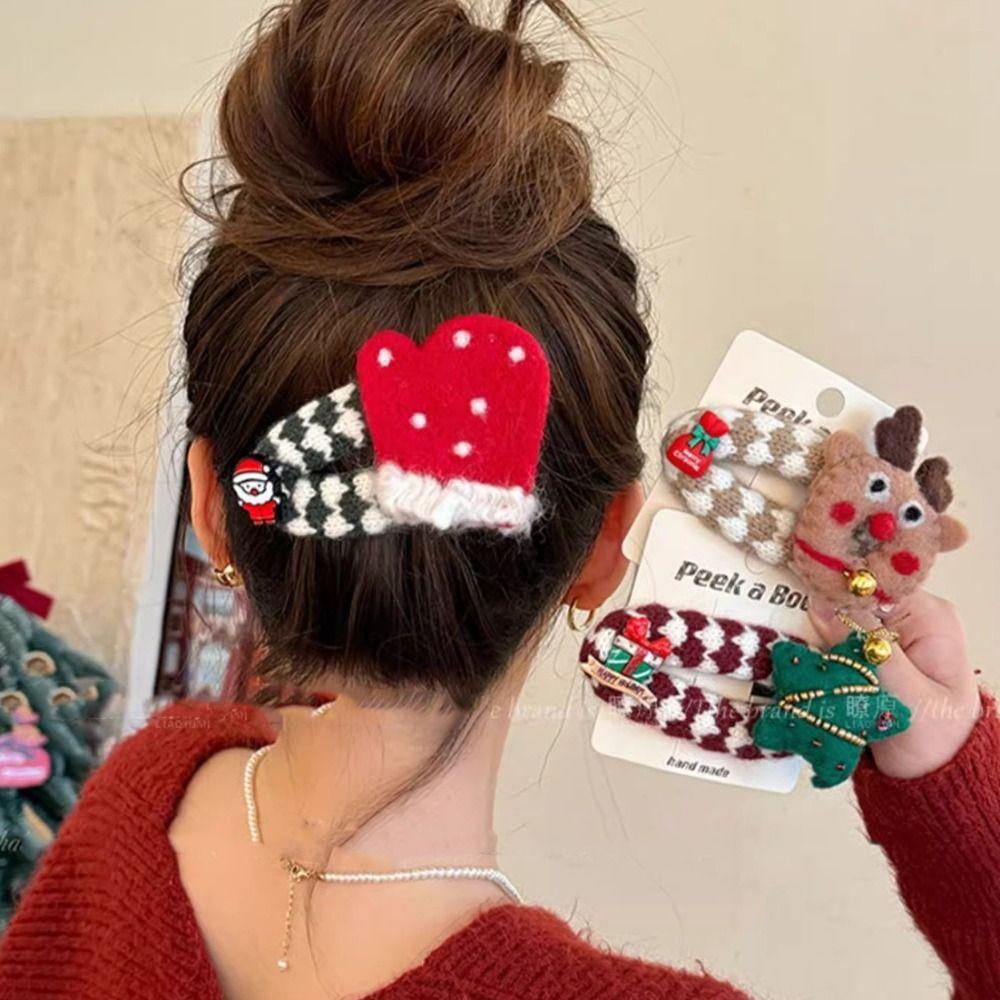 Cartoon Christmas Tree Hair Clip Felt Xmas Wool Barrettes Cute Santa Claus Hairpin  Dress Up