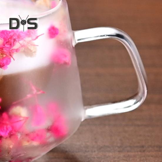 200ML Clear Glass Mug Double Wall Insulated Cup with Handle Aesthetic Dehydrated Flower Design Heat Preserving Tumbler for Coffee Tea