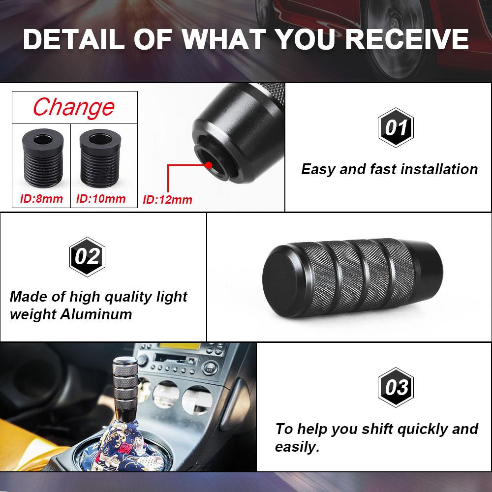 Universal 95mm Non-Slip  Shift Knob M8 M10 M12 Universal Car Manual Transmission Aluminum Knurled Shifter Lever Knob