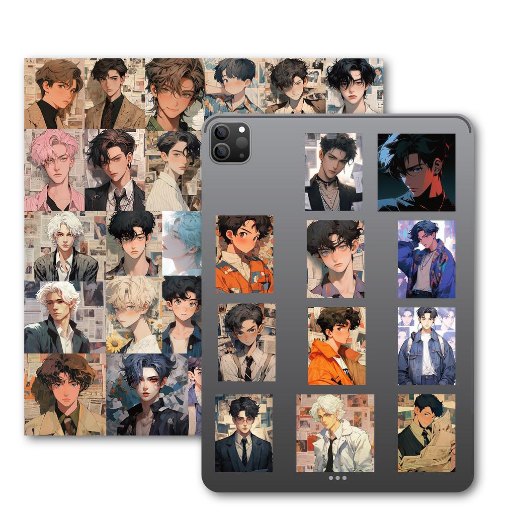 50 Watercolor Retro Old Style Cartoon Handsome Guy Stickers Notebook Mobile Phone Case Decoration Stickers