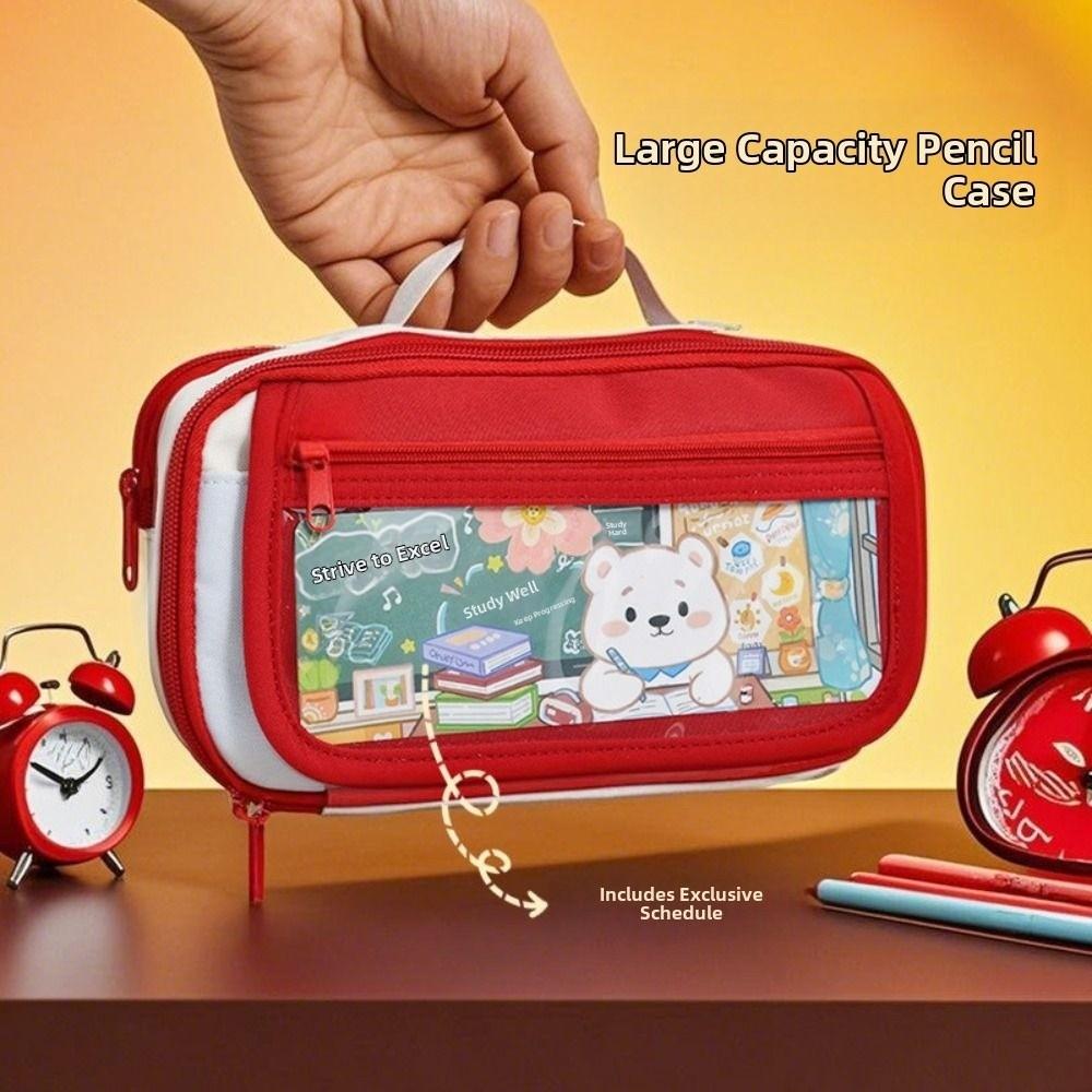 Bear Pencil Storage Bag Large Capacity Pen Organizer Pouch Trendy Zipper Stationery Bag  Student