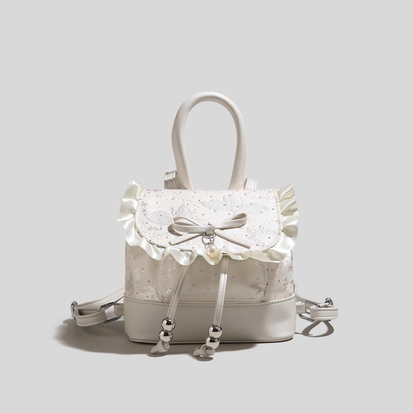 

Милый девчачий рюкзак-сумочка на шнуровке с бантиком 2025 белый