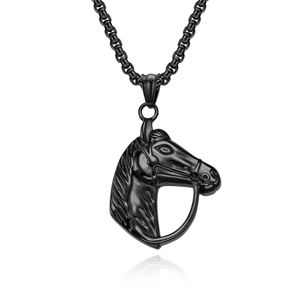 Retro Horsehead Titanium Steel Necklace Stainless Steel Horse Racing Mens Pendant Jewelry