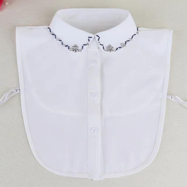 Fashion Ladies Fake Collar for Women Chiffon Fake Collar Rhinestone False Collar Lapel Detachable Button Half-Shirt Blouse Top
