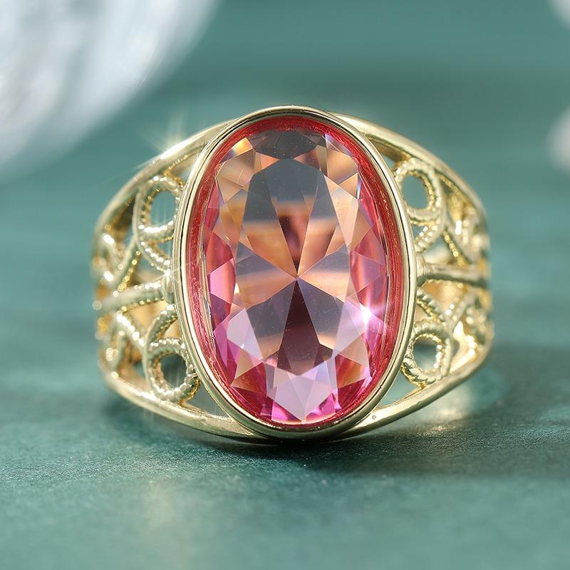 Vintage Inlaid Red CZ Women's Ring Ethnic Gold Color Hand Carving Hollow Daily Wear Party Jewelry Anniversary Gift