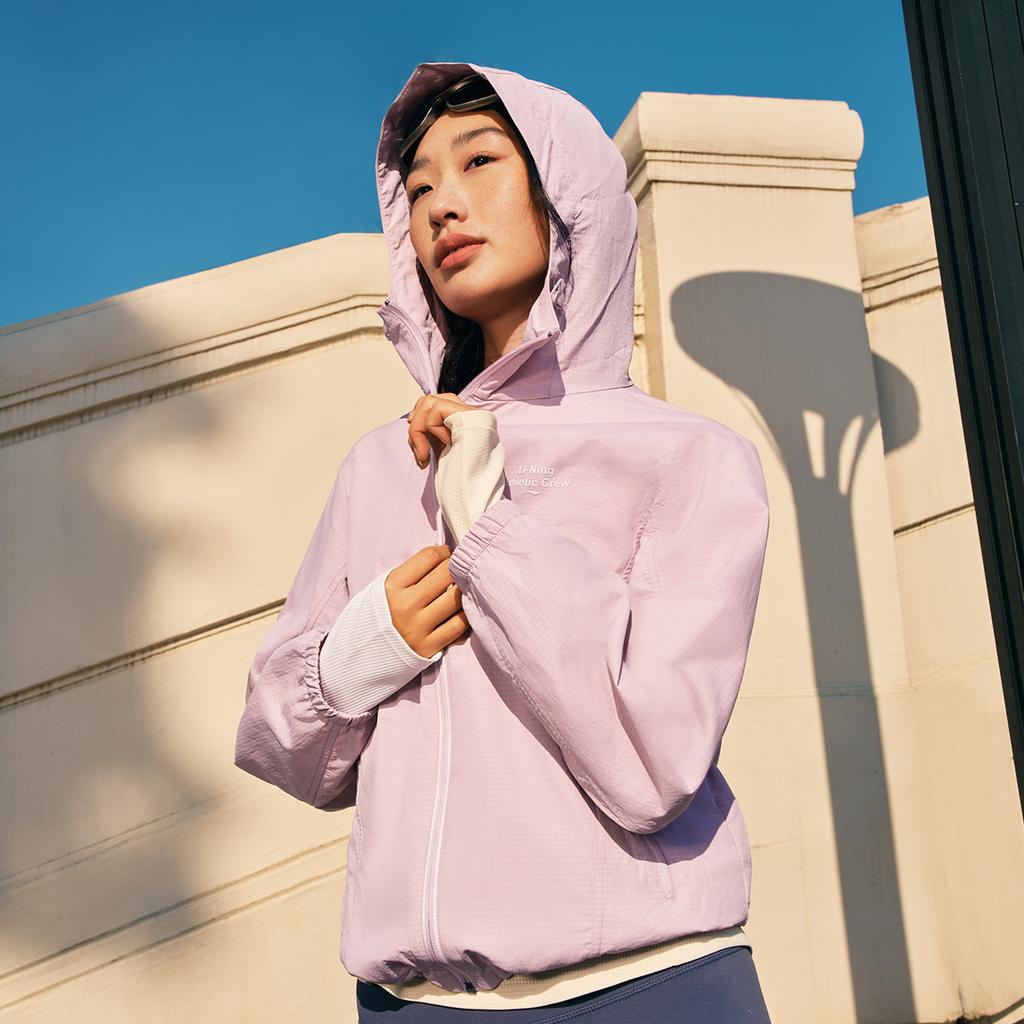 Li Ning Dopamine Hooded Zipper Windbreaker Women Outerwear Nude-Pink AFDV448-6