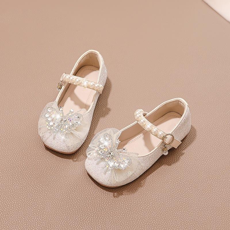 Girls' shoes Children's princess shoes Crystal leather shoes Sparkling 2025 new spring and summer little girl soft sole gift