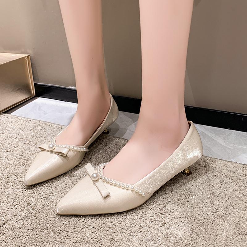 

Повседневные каблуки Женская обувь с шипами Слипоны 2025 Брендовые туфли-лодочки С мелким вырезом Сандалии Женские На шнуровке Удобные Заостренные 40 бежевый