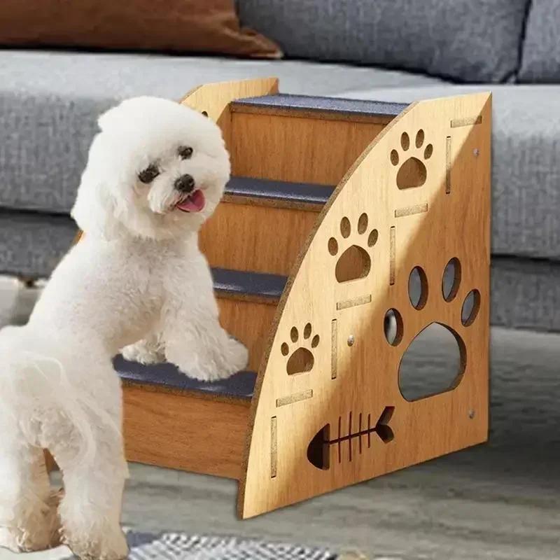 Pet Stairs For Bed Dog Steps Pet Stairs Dog Ramp High Bed Climbing Dog Bed Steps Non-Slip Wooden Dog Stairs For