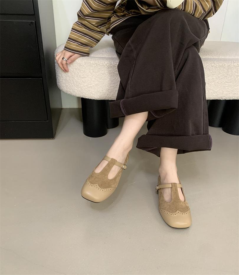 

Корейская версия маленьких кожаных туфель Британский стиль туфли Мэри Джейн женские осень 2025 новые ретро плоские с пряжкой с легким вырезом одинарные туфли 39 хаки