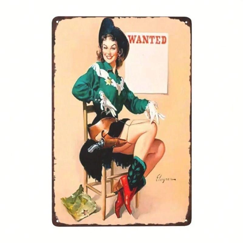

Vintage Cowgirl Wanted Western Metal Wall Poster For Bar