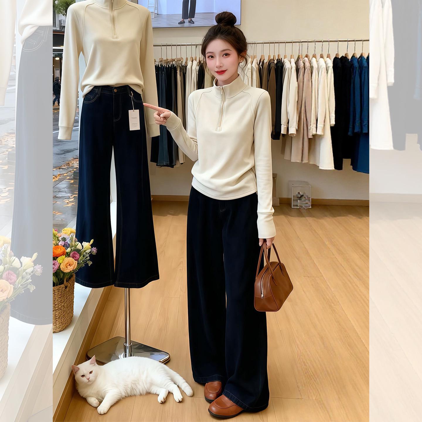 Dopamine Outfit: Half-High Collar Thermal Fleece Pullover, Lazy Style Top for Petite Sizes M