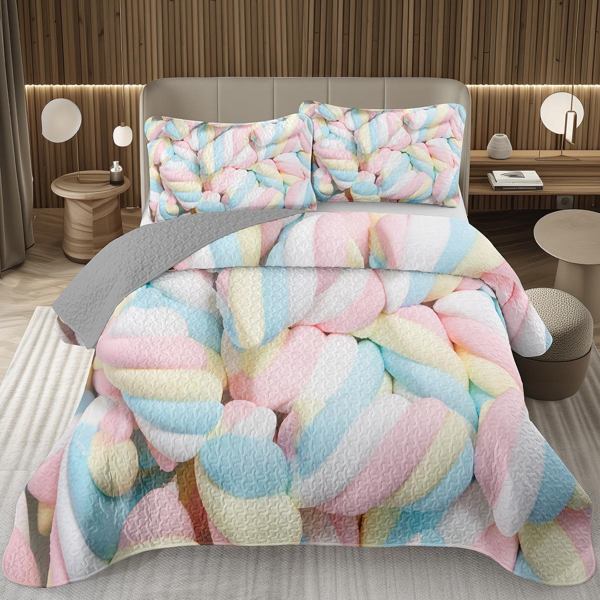 Ensemble de courtepointe Sweet Candy pour Filles Garçons Adolescents, Ensemble de couvre-lit sur le thème de la sucette King Couvre-lit matelassé dessert Couverture de lit style dessin animé AU Double 180x210cm