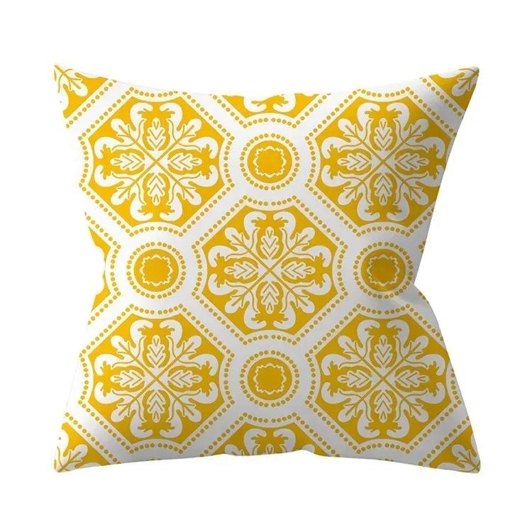 Ellow Mandala Floral Peach Skin Pillow Cover 2D Flat Printed Decorative Cushion Case For Sofa Living Room Home Decor 45X45Cm