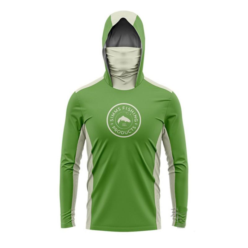 Mens UPF 50 Long Sleeve Fishing Shirt With Hood Face Cover Quick-Dry Breathable Bamboo Fiber Sun Protection Top Outdoor