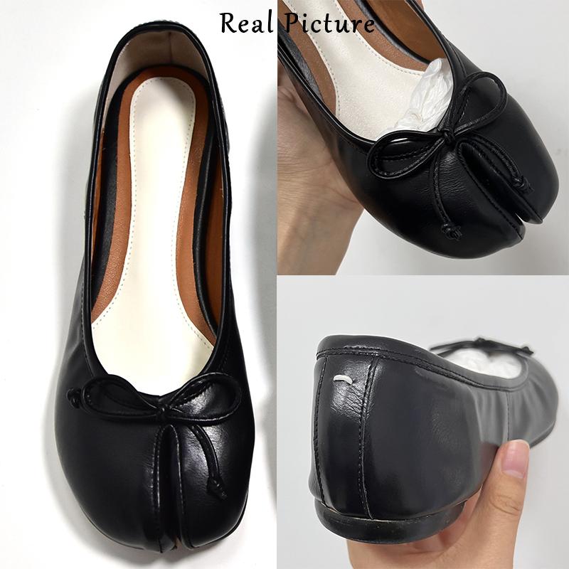 

Fashion IPPEUM Split Toe Shoes Tabis Ballet Flats Women Black Leather Mary Janes Plus Size 44 Butterfly Knot Ballerinas Zapatos mujer US 12 (27.0CM)