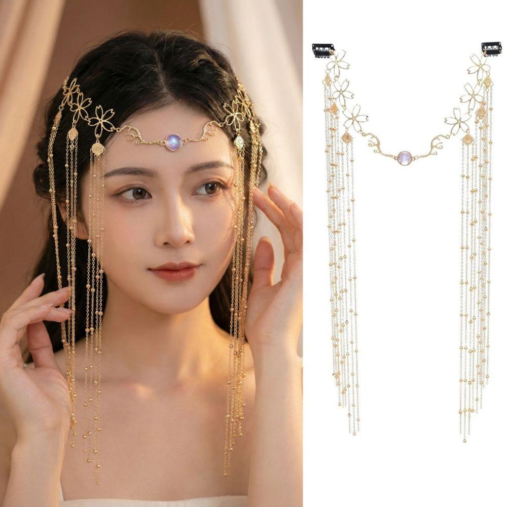 Long Tassel Rhinestone Head Chain Shiny Tassel Hair Accessories  Women's Hair Jewelry