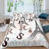 Eiffel Tower Duvet Cover Set King Size Love Heart Bedding Set Paris City Polyester Building Set For Girls France Urban Style