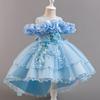 Girls' One-Shoulder Luxury Tulle Princess Formal Dress with Train