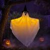 Outdoor Spooky Decor Halloween Hanging Ghost with Witch Hat, Light Up Eerie Glow for Porch Tree, Haunted House Scene Ornament Hat