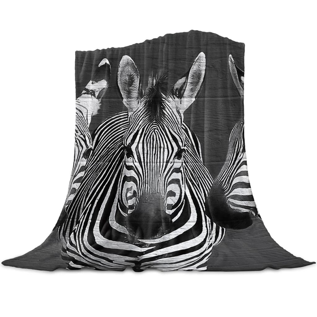 Animal Zebra Black and White Stripes Pattern Flannel Throw Blanket  Soft Lightweight Warm Cozy Kid Adult Travelling Camping Gift