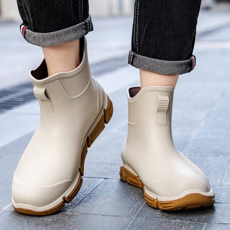 British trend spring and autumn wading short boots khaki white men's rain shoes non-slip waterproof black classic rubber shoes men's water boots