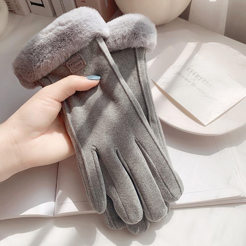 Warme Handschuhe für Damen, Winter, mit Fleece gefüttert, dickes Wildleder, Herbst und Winter, kältebeständig, Touchscreen, neue Fahrrad- und Ski-Reithandschuhe