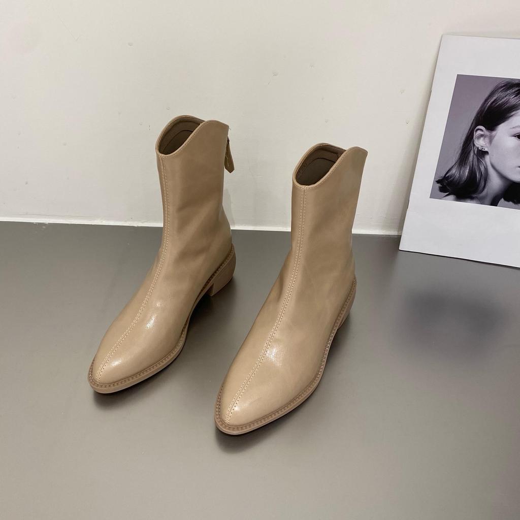 Booties Work Short Shoes for Woman Brown Women's Ankle Boots Pointed Toe Elegant with Medium Heels Footwear Trend 2024 New In Pu