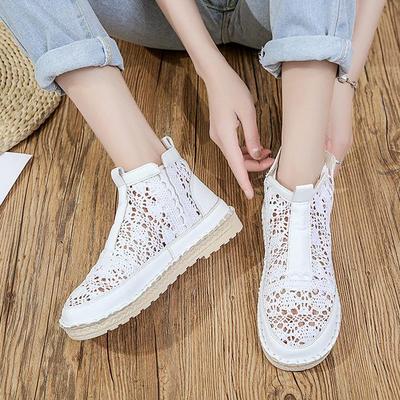 2023 Summer Women's Mid Top Breathable Lace Mesh Casual Shoes with Flat Bottom