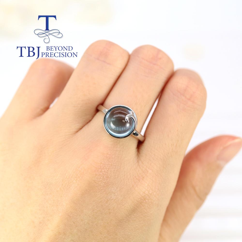 Bolaijewelry Jednoduché přírodní nebe Topaz Kulatý drahokam 10,0 mm Dámský prsten Náušnice Sada šperků 925 stříbro módní jemné šperky pro denní nošení