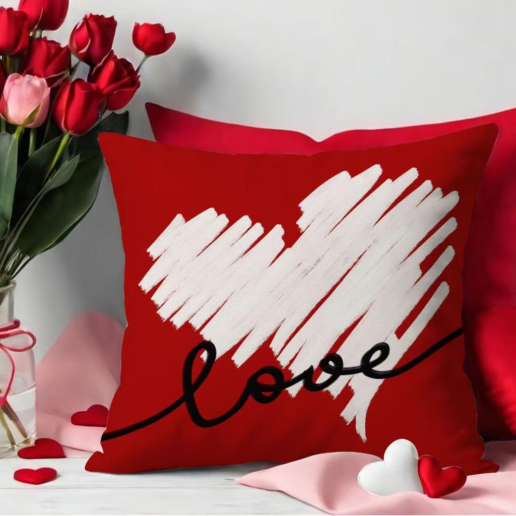 Valentine's Day Pillowcase Linen Print Love Love Home Sofa Cushion Cover Bedroom Bedside Backrest Cover
