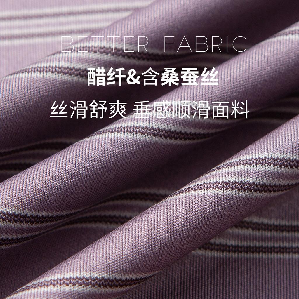 [Vinegar Fiber&Mulberry Silk] Summer Silk Smooth and Comfortable Slippery Striped Short Sleeve T-shirt Men's Polo Shirt