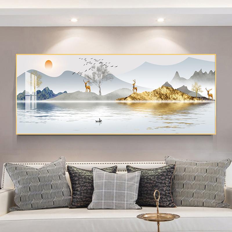 Chinese Golden Deer Rich Tree Canvas Painting Wall Art FengShui Mountain Landscape Stone Posters and Prints Living Room No Frame