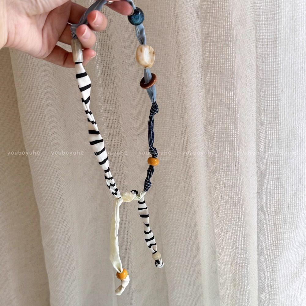 Strip Wood Bead Necklace Clavicle Chain Bohemian Choker Patchwork Cloth Chain Necklace  Girls