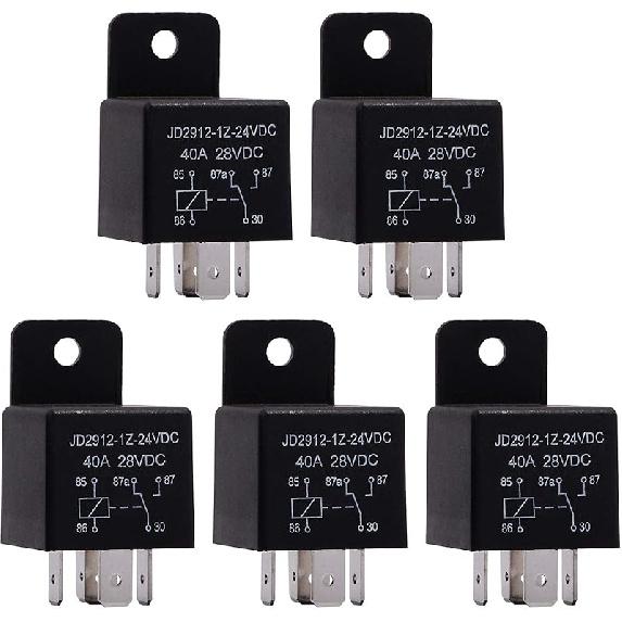 EHDIS Motor Relay 5 Pin 24V Coil 40amp Spdt Model No.: JD2912-1Z-24VDC 40A 28VDC, Contactor Relay Switch Power, Auto Switches & Starters, 5 Pack