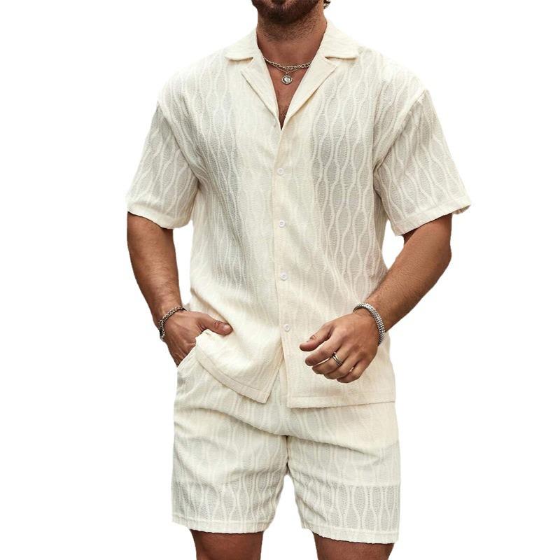 

Male s Summer Cotton and Linen Loose Short Sleeved Shirt and Shorts Set XL бежевый