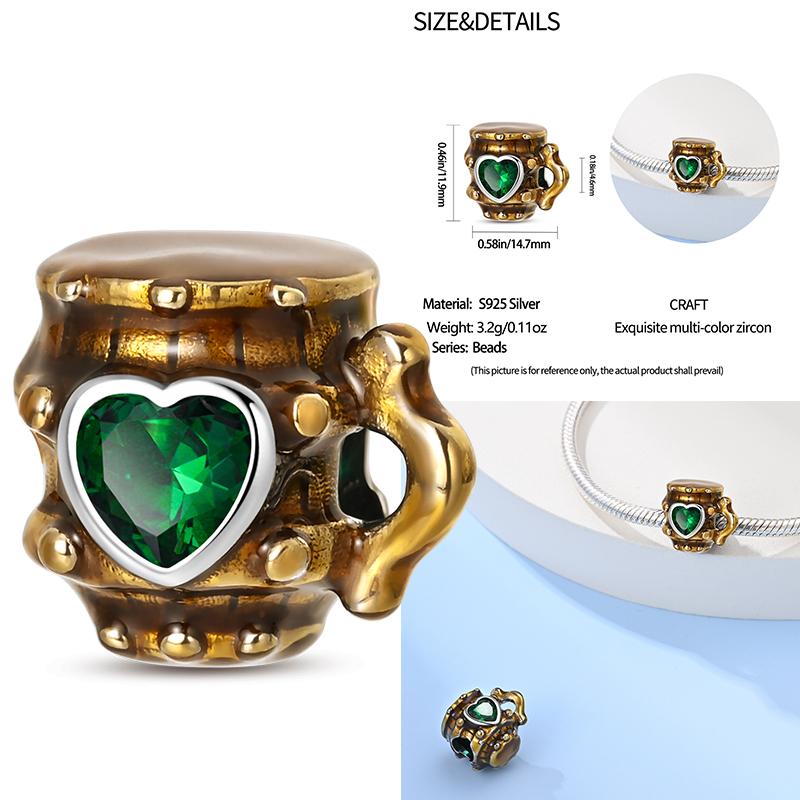 Copper Beer Festival Series Wine Glasses Charms Fit Original Bracelet For Women Birthday Fine Jewelry Gift