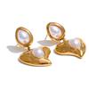 Yhpup Popular Imitation Pearls Heart Drop Daily Earrings Gift for Women Stainless Steel Elegant Romantic Jewelry Water Resistant