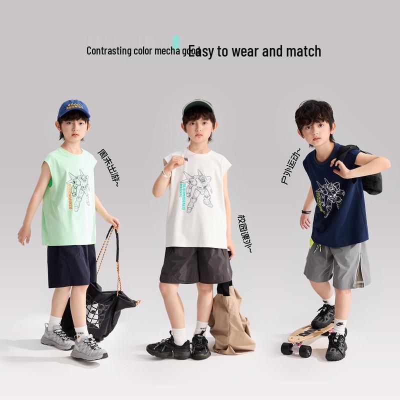 Pudding Haru Boys' Summer 2026 Trendy Sleeveless T-Shirt