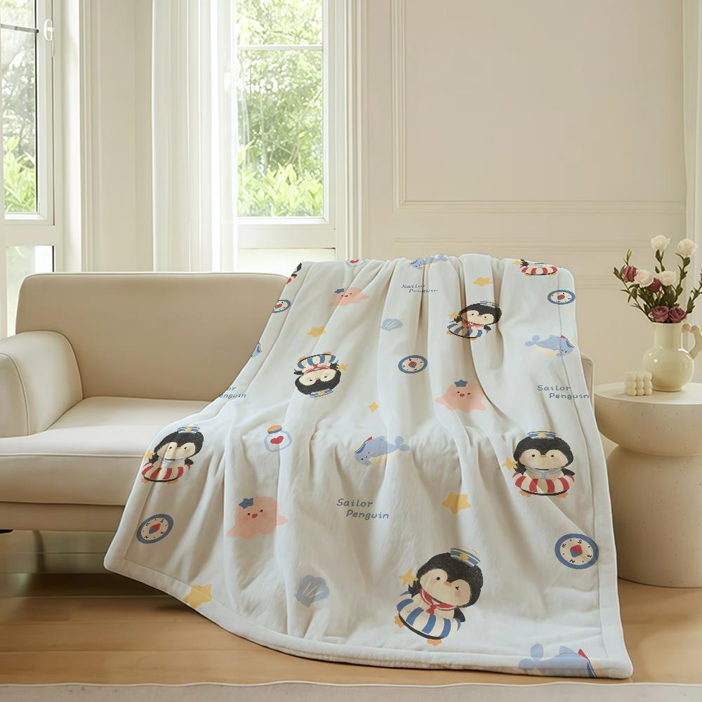 Cartoon Penguin Cute Blanket Warm Soft Suitable For Bedroom Sofa Bed Living Room Office Travel Camping Gifts