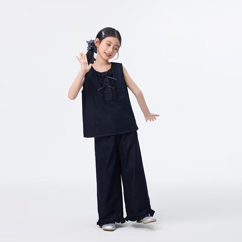 Girls' Summer Denim Bowknot Two-Piece Set