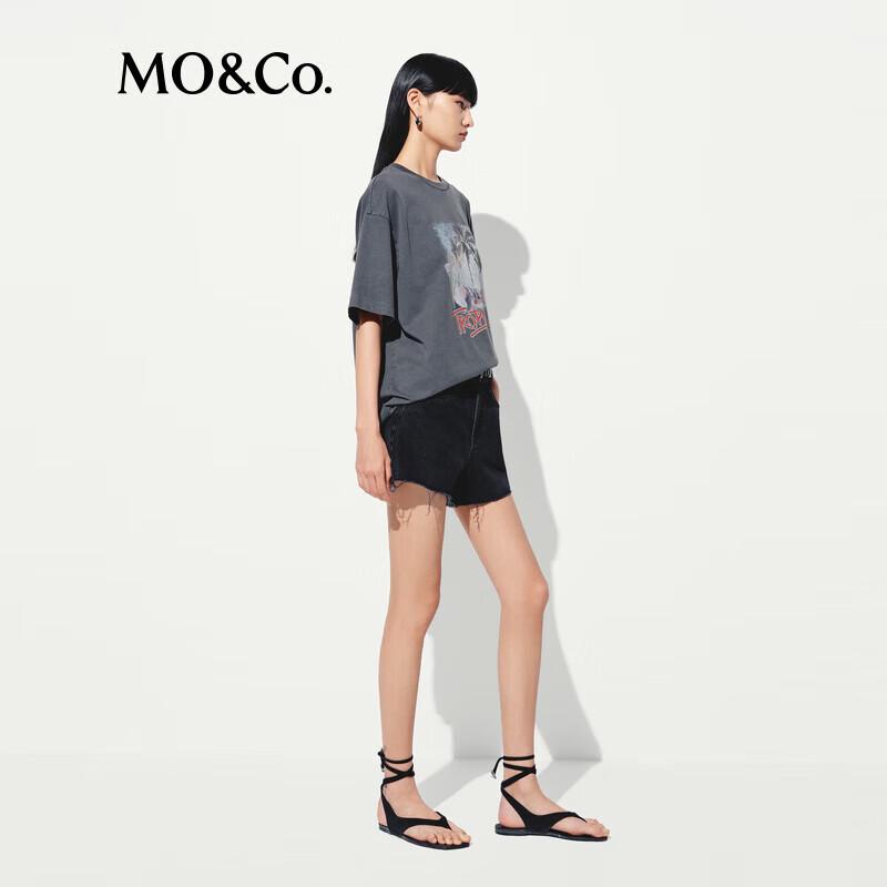 MO&Co. Women s Cotton Distressed Print Drop Shoulder T-Shirt S /160