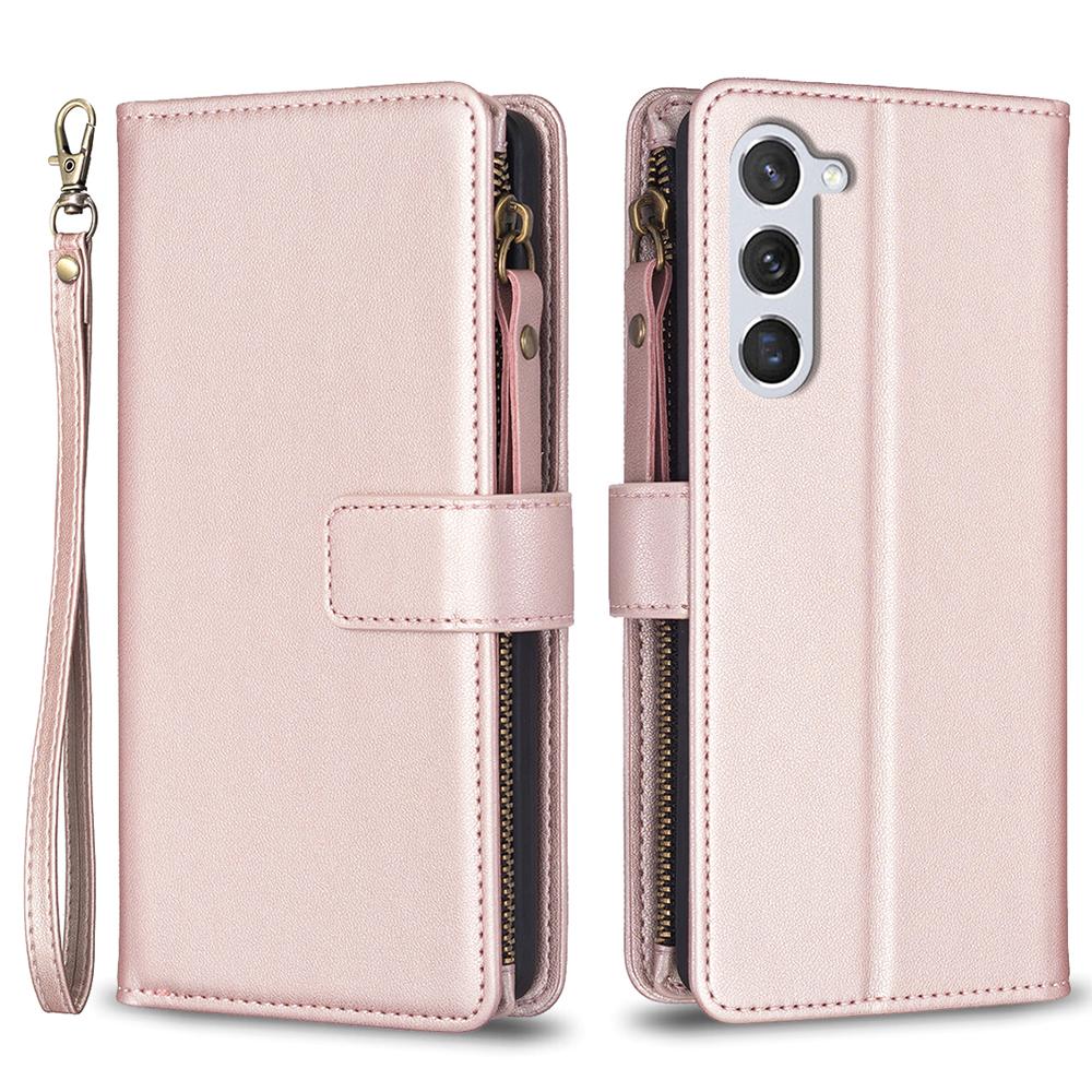 

BF Style-19 For Samsung Galaxy S25/S24 Case PU Leather Folding Stand Phone Cover Rose Gold