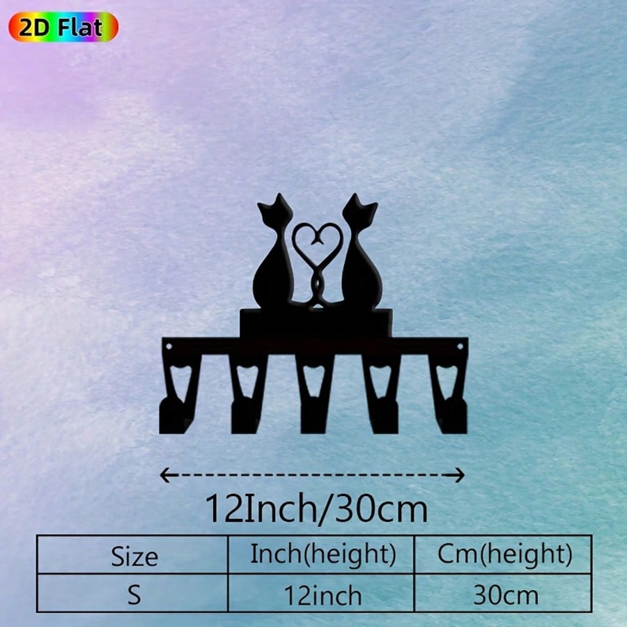 Vintage Metal Cat Key Holder Rustic Wrought Iron 5 Hooks Handmade Gift