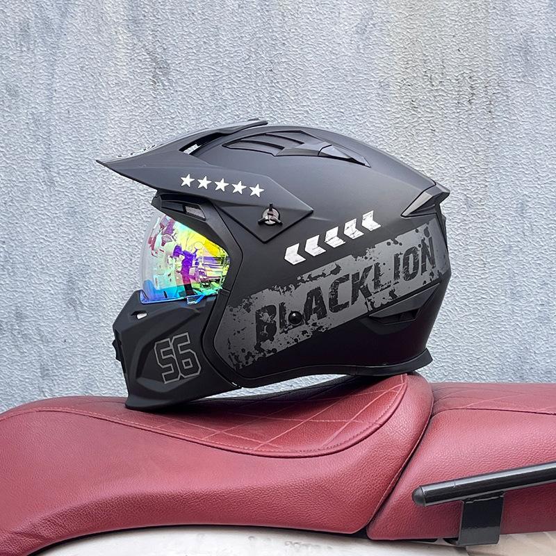 Street Fighter Motorcycle Helmet Men's and Women's Full Helmet Four Seasons Locomotive Retro Detachable Combination Helmet
