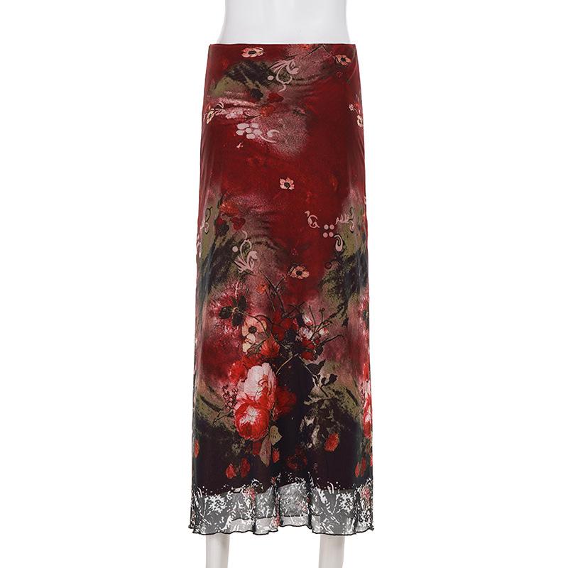Retro Tie-Dye Mesh Patchwork High Waist A-Line Skirt